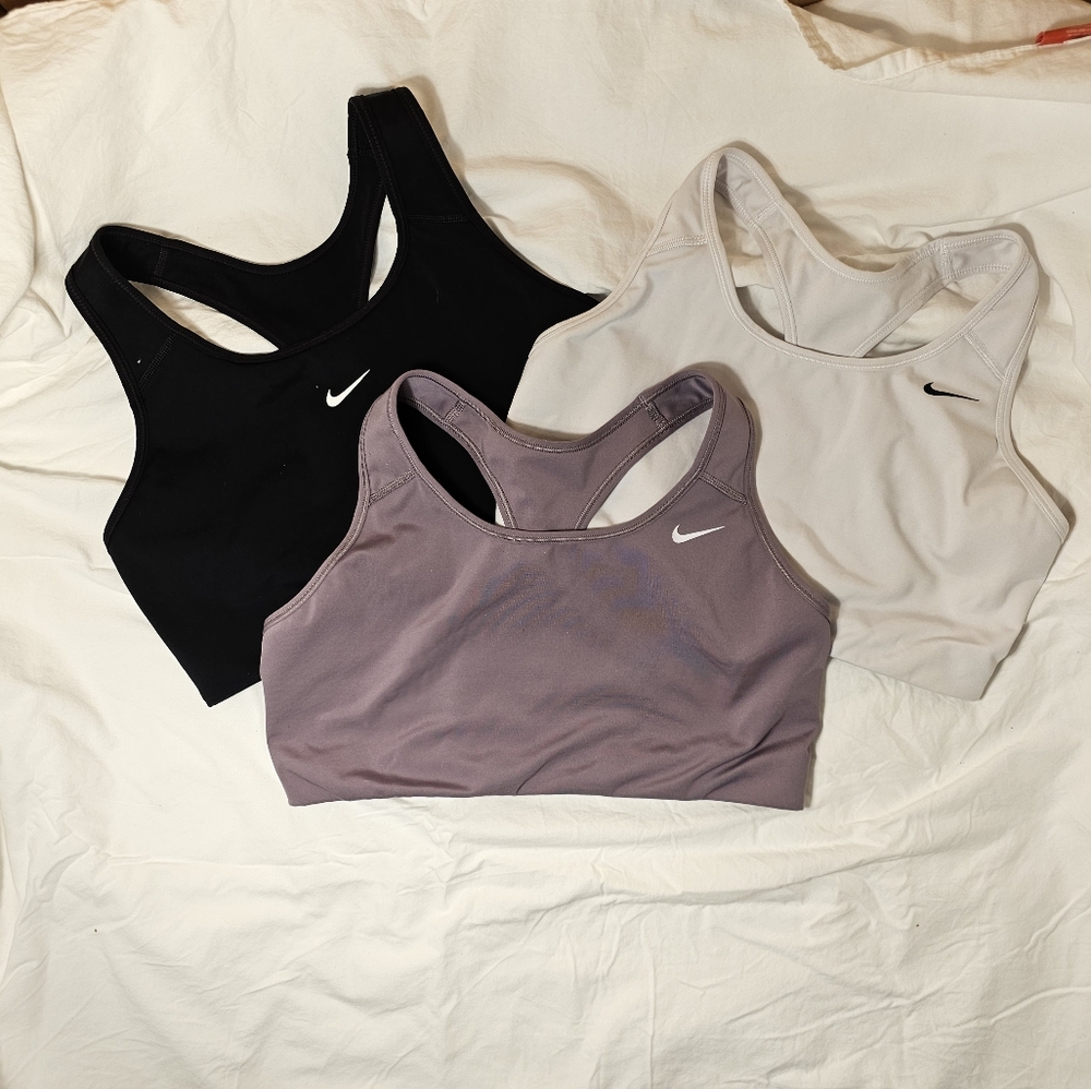 Bundle (3) Nike Unlined Dry Fit Sports Bra, Black, White, Purple, Size XL